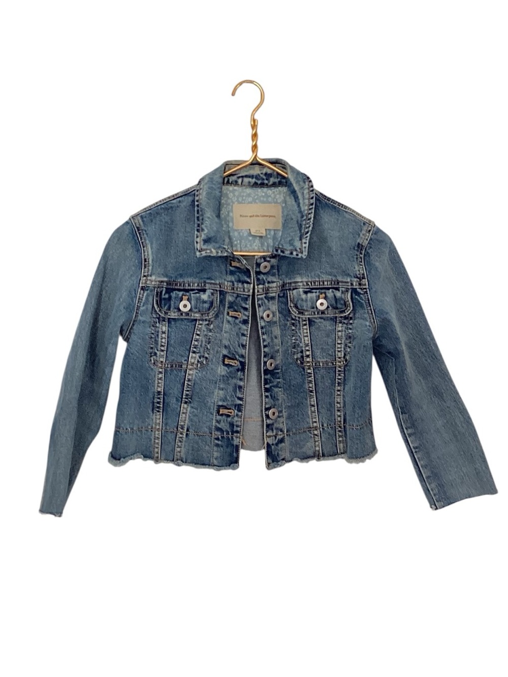 Anthropologie Pilcro Cropped Denim Jean Jacket Small Raw Hem Pockets S